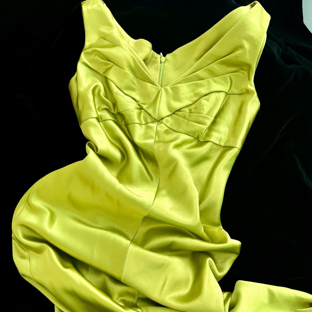 Gianni Versace Couture. A chartreuse green satin gown. Circa 1996.
